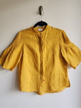 Akris Punto Yellow Linen Pintuck Sleeves Blouse - Sz 8
